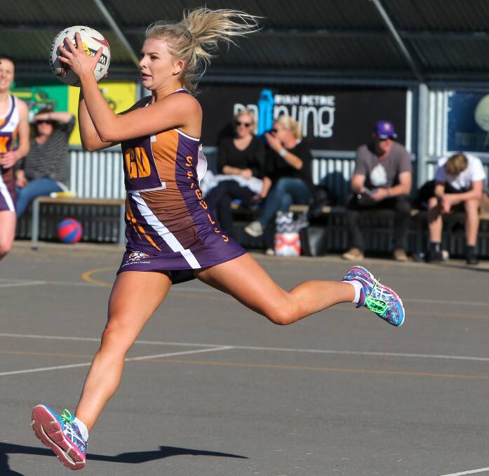 CHARGING IN: Dynamic goal defence Carly Watson was again among Port Fairy's best players in Saturday's win over Terang Mortlake.