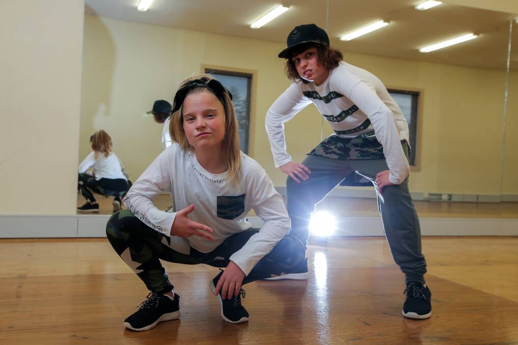 Attitude: Warrnambool hip-hop dancers Zahli Kelson, 12, and Isaac Suckling, 13, are hoping to "freestyle" their way to a win in Glasgow in 2018, after taking home best U/15 duo at a competition in Melbourne. Picture: Rob Gunstone