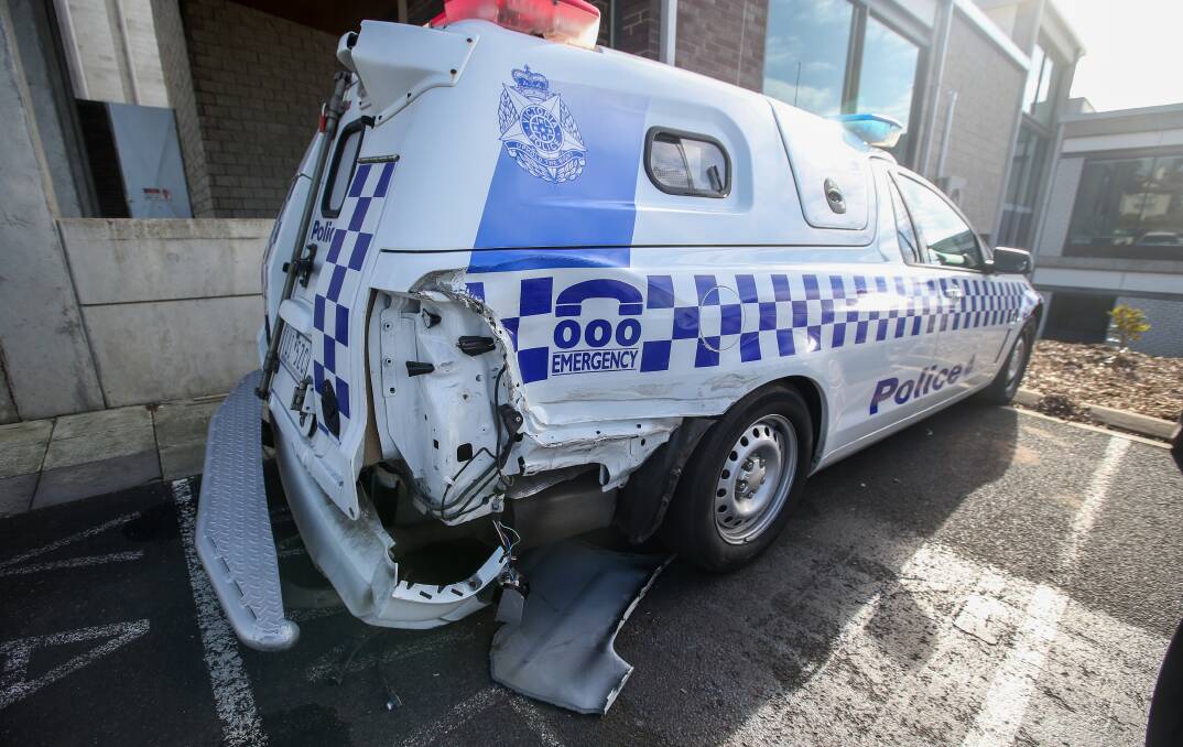 Another victim: A Warrnambool police divisional van that was rammed in mid 2017.