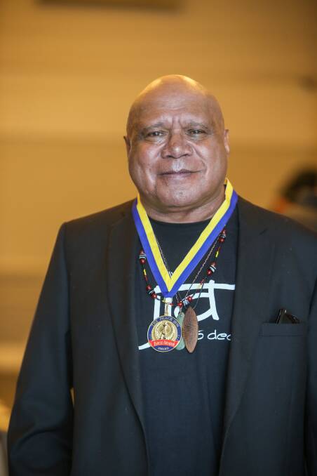 ACKNOWLEDGED: Musician Archie Roach with his Torch-Bearer Award medal which was presented in Port Fairy. Picture: Amy Paton