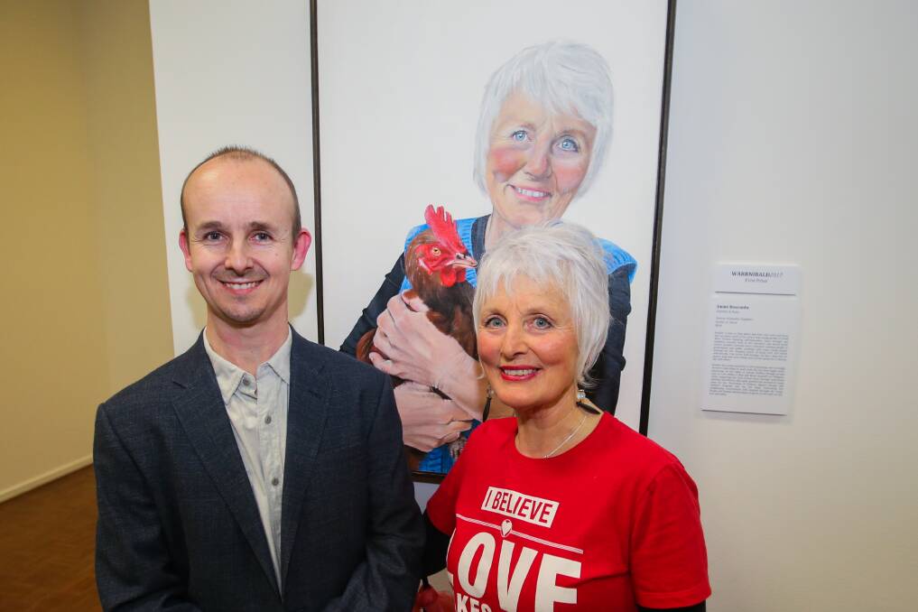 LOVE OF ART: Warrnibald winner Jimmi Buscombe, alongside Jennifer Chambers, who was the subject of his painting. Picture: Morgan Hancock
