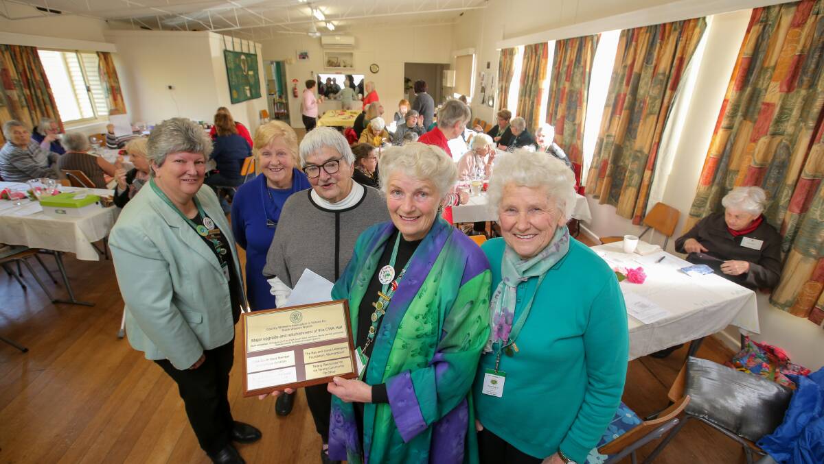 Team effort: CWA south-west group members Pam Andrew, Roslyn Thomson, Judith Morgan, Bev Byron and Nancy Fowler at the Terang CWA Hall reopening on Wednesday. Picture: Rob Gunstone