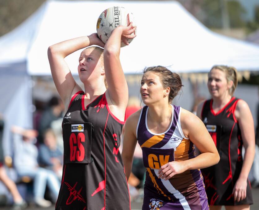 Rising star: Cobden goalie Molly Hutt has taken her game to a new level, motivated by internal competition in the Bombers' goal circle with the recruitment of Finch sisters - Emily and Jaymie. Picture: Christine Ansorge