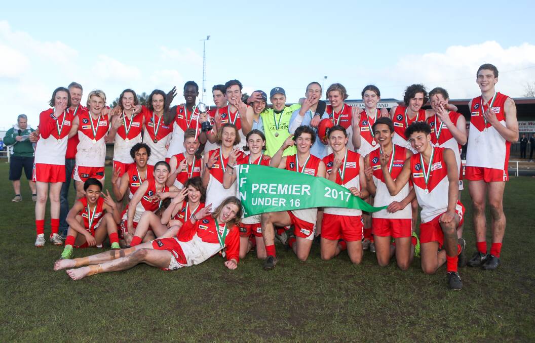 THREE TIMES PREMIERS: South Warrnambool 2017 under 16 playing group claimed another flag - for many, their third in as many years. Pictures: Morgan Hancock