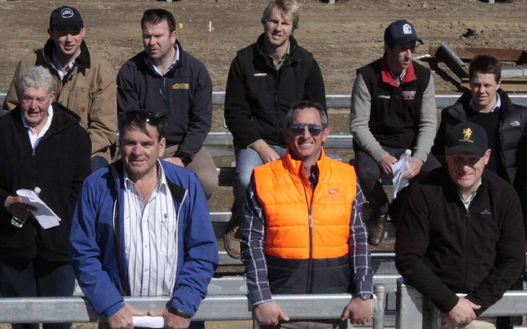 Western Victoria Livestock Exchange directors Brendan Abbey, front left, Rohan Arnold and Colin Medway at the new saleyards being built near Mortlake.
