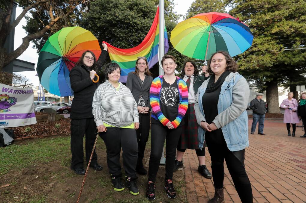 SAFE SPACE: In 2017 YUMCHA members helped raise the rainbow flag over the Warrnambool City Council offices. Picture: Rob Gunstone