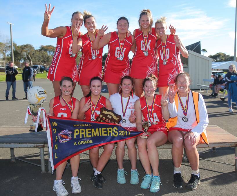 PREMIERS: Dennington's A grade team secured its third premiership in a row. Pictures: Morgan Hancock