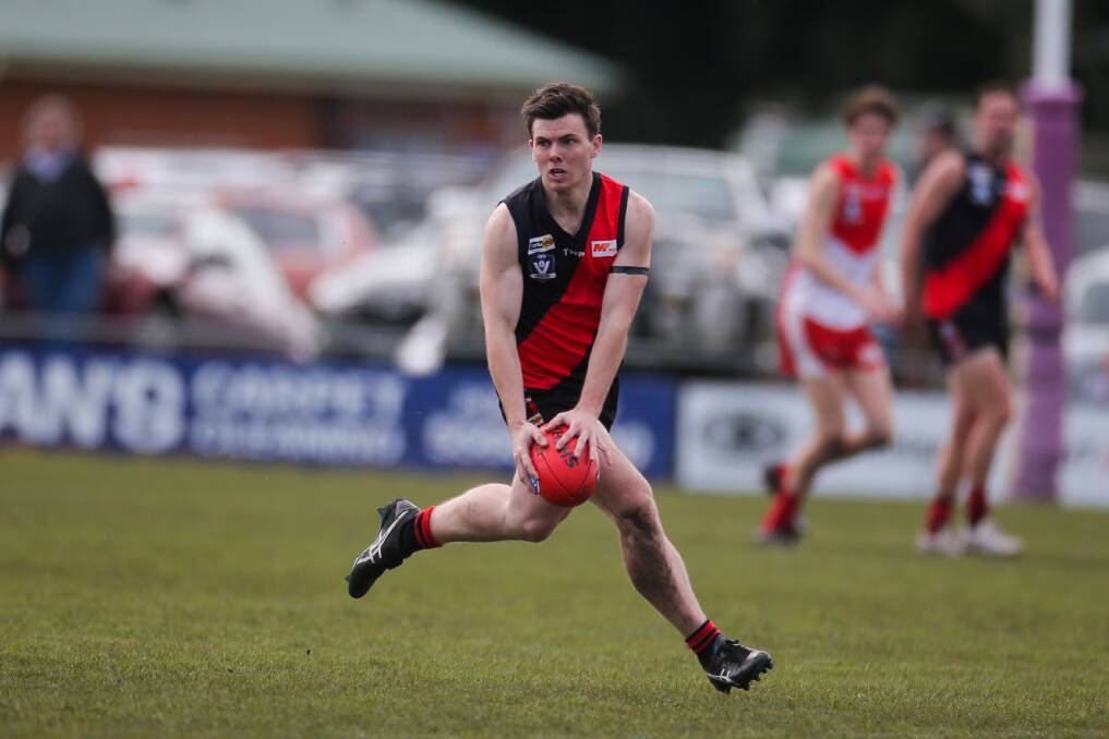 MILESTONE: Cobden's Angus Uwland bleeds red and black, having grown up dreaming of playing for the Bombers. Picture: Morgan Hancock