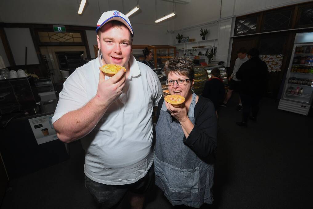 Taste of success: Terang Country Bakery owners Brad Burkitt and Gaye McVilly with a couple of their award-winning pies. Picture: Morgan Hancock