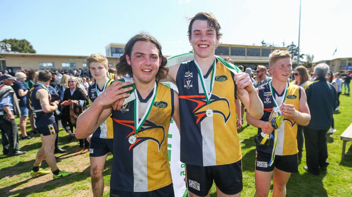 NEXT GENERATION: Eagles' Jackson Grundy and Liam Stow played in an under 18.5 flag together in 2017. They're now making their way in the seniors. Picture: Morgan Hancock