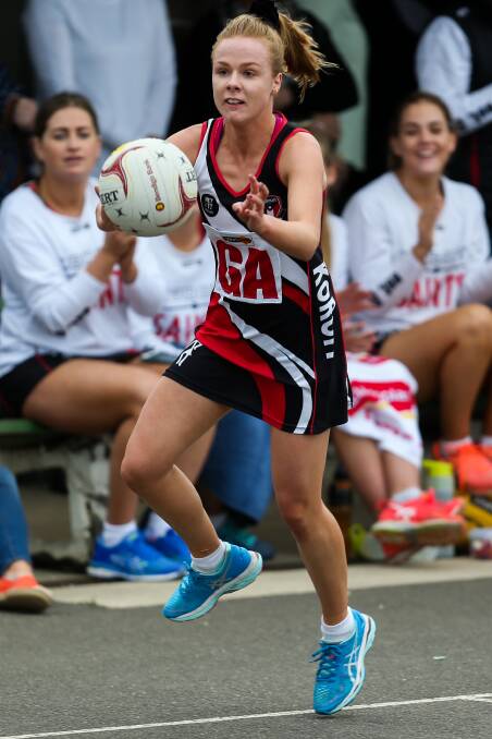 FRONT FOOT: Koroit's Carly Pulling throws the ball. The Saints have completed the majority of long travel already. Picture: Morgan Hancock