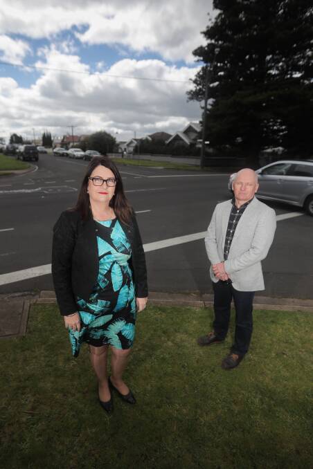 FIX IT: Member for South West Coast Roma Britnell and Peter Hulin at the Ryot and Koroit Street intersection in Warrnambool. Picture: Morgan Hancock