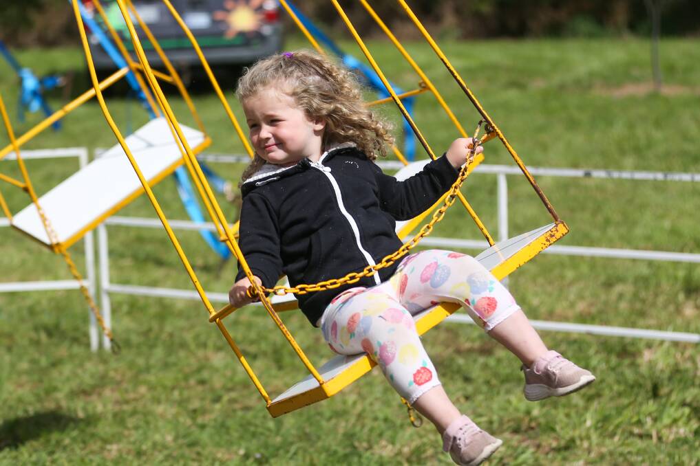FAMILY FUN: Poppy Gaut, 2, of Camperdown enjoying the rides at last year's show, this year's show will be held on Saturday. Picture: Morgan Hancock