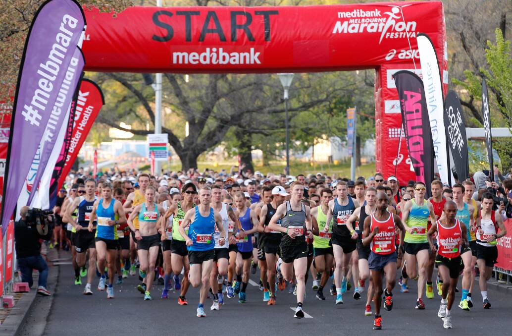GO!: Thousands of runners will tackle the Melbourne Marathon this Sunday. Picture: Darrian Traynor