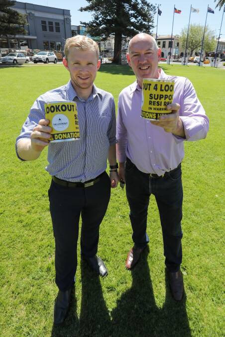 SUPPORTERS: Ricky Read from Warrnambool's Norton Ford and Stephen Phillpot from  Hotel Warrnambool are campaigning for The Lookout. Picture: Morgan Hancock