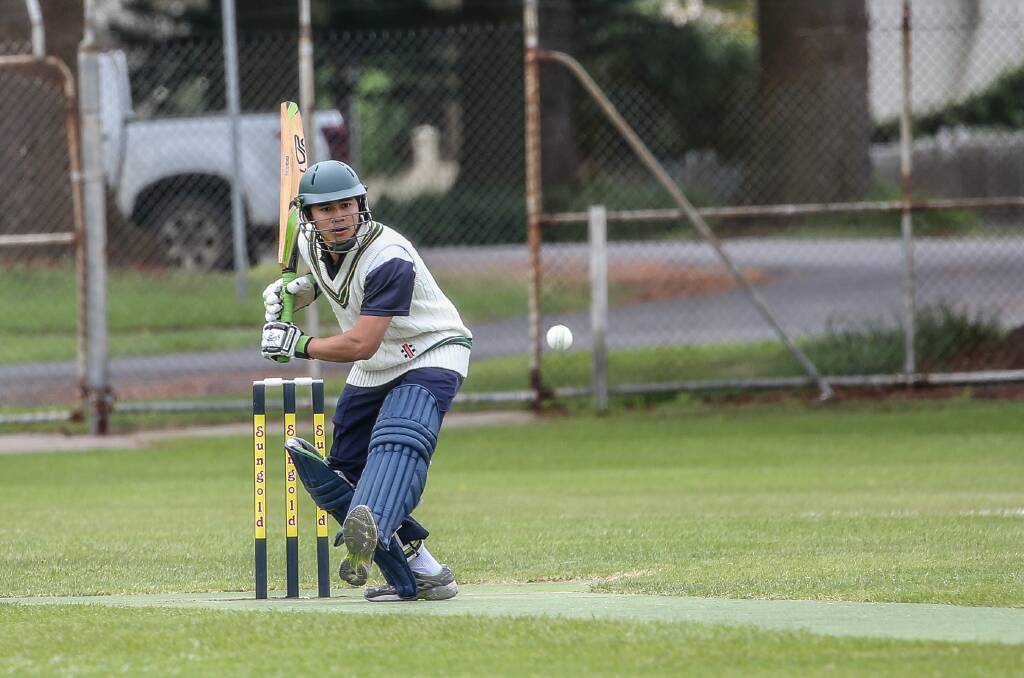 BEST FOOT FORWARD: Port Fairy's Angelo Henke sets up as the delivery comes in. He's had a solid few weeks at the crease. Picture: Christine Ansorge