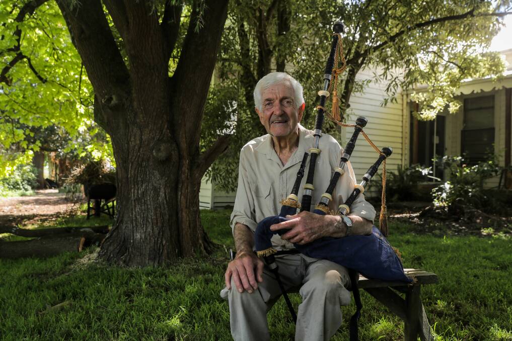 Bagpipe major and tutor Donald Blair has spent years training young Warrnambool players and has been awarded a Queen's Birthday honour. Picture: Rob Gunstone