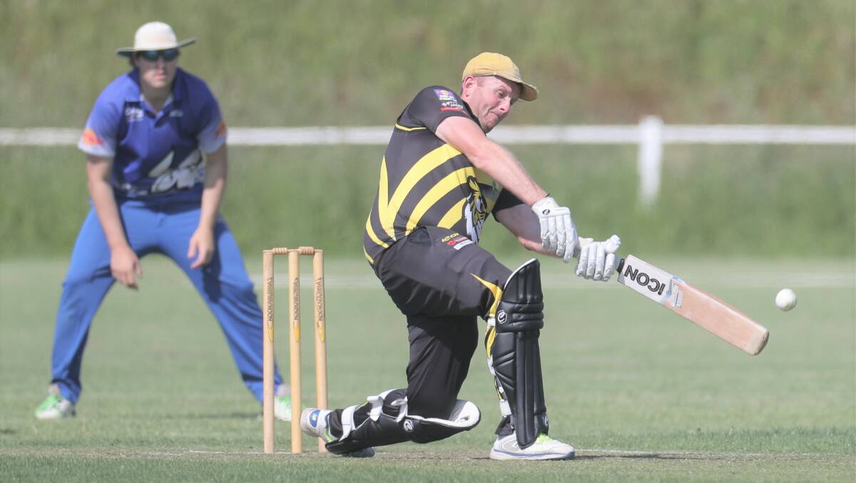 Merrivale's Jeremy Burgess gets low to cover drive. Picture: Nick Ansell