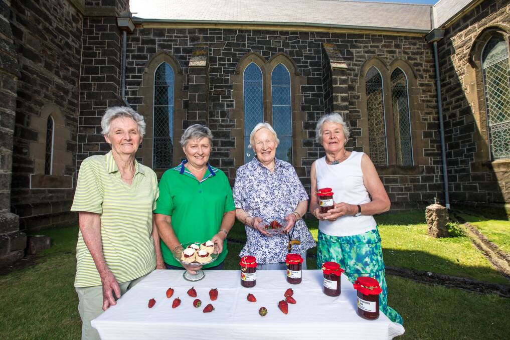 Sweet: St John's Anglican Church parish members Jodie Annett, Jan Pearse, Jan Murray, and Lyn Morgan-Paler are preparing for the annual strawberry fete on Sunday. Picture: Christine Ansorge