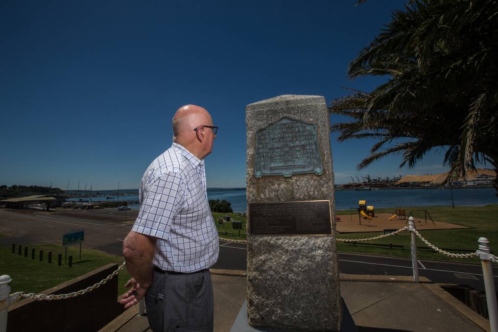 Graeme Firth stands at the plaque erected to honour Edward Henty at Portland Bay.   Picture: Christine Ansorge