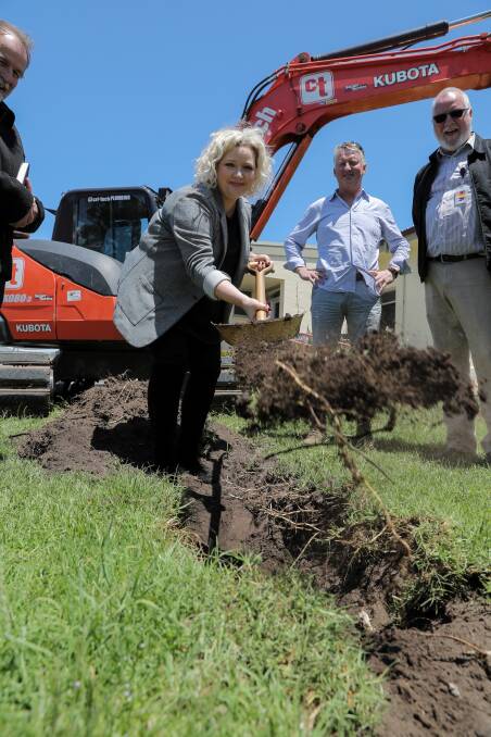 Victorian Health Minister Jill Hennessy turns the first sod of the new Urgent Care Centre at Moyne Health Services. Picture: Rob Gunstone