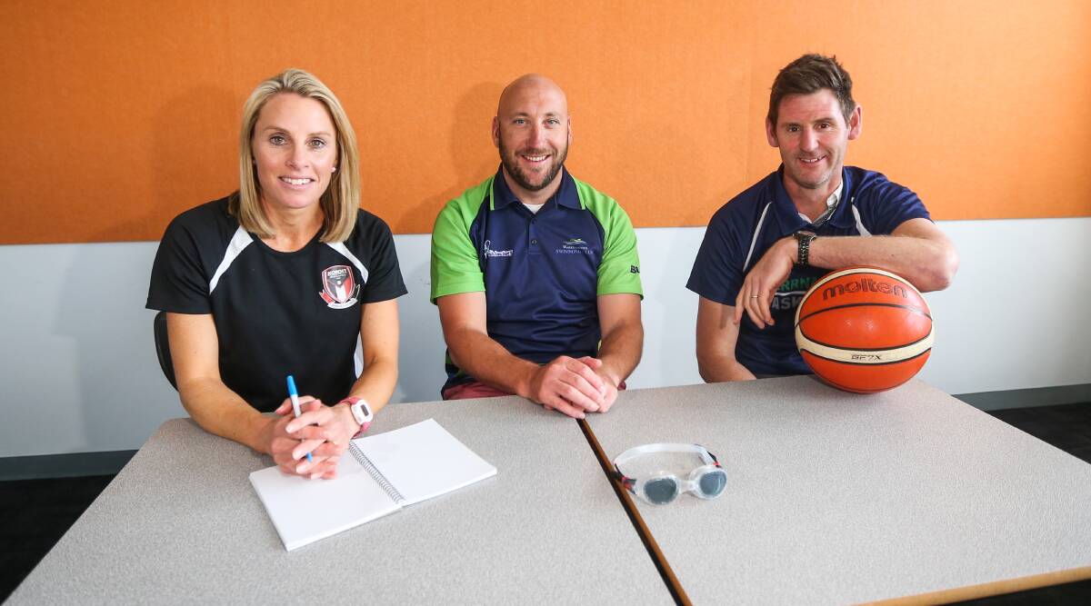 SCHOOL OF THOUGHT: Emmanuel College teachers Kate Foster, Paul Aberline and Shane Smith believe their profession helps them coach netball, swimming and basketball respectively. Picture: Morgan Hancock