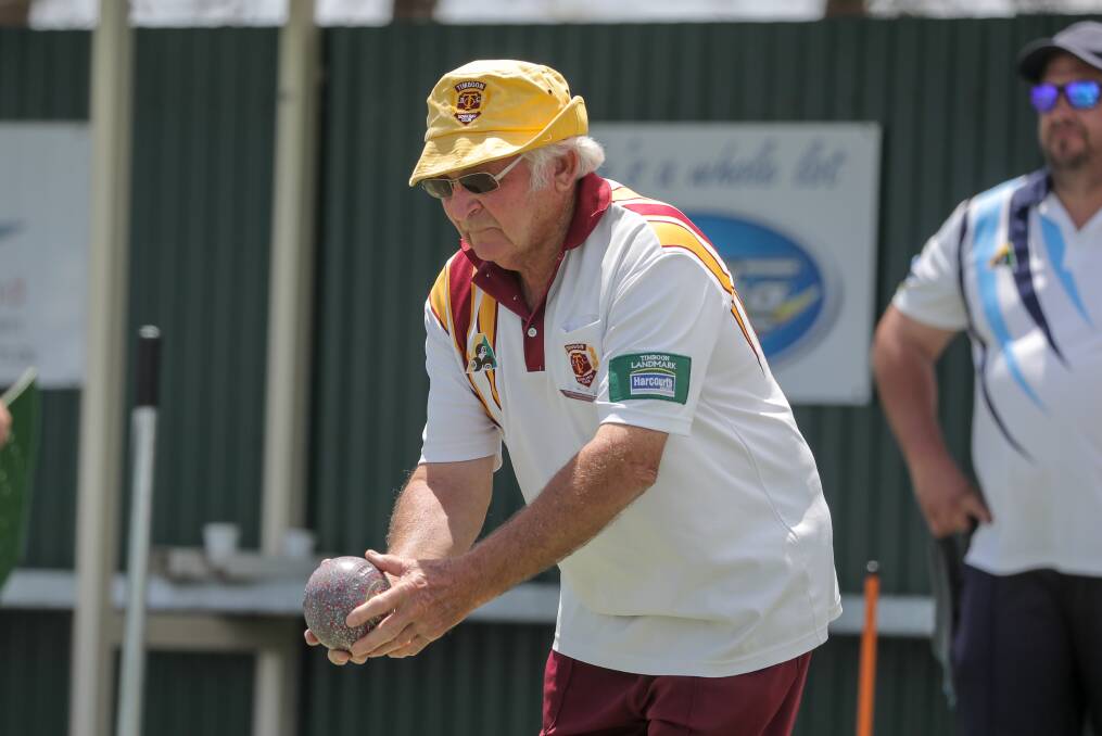 FOCUSED: Timboon Gold's Max Saunders gets ready to bowl against Koroit Blue on Saturday. Koroit Blue proved too strong, winning by 12 shots. Pictures: Rob Gunstone