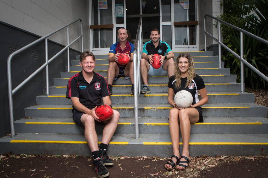 TEACHING TEAM: Warrnambool College staff Adam Dowie, Adam Matheson, Danny Finn and Kasey Owen use their experience as teachers to help them in their coaching roles. Picture: Christine Ansorge
