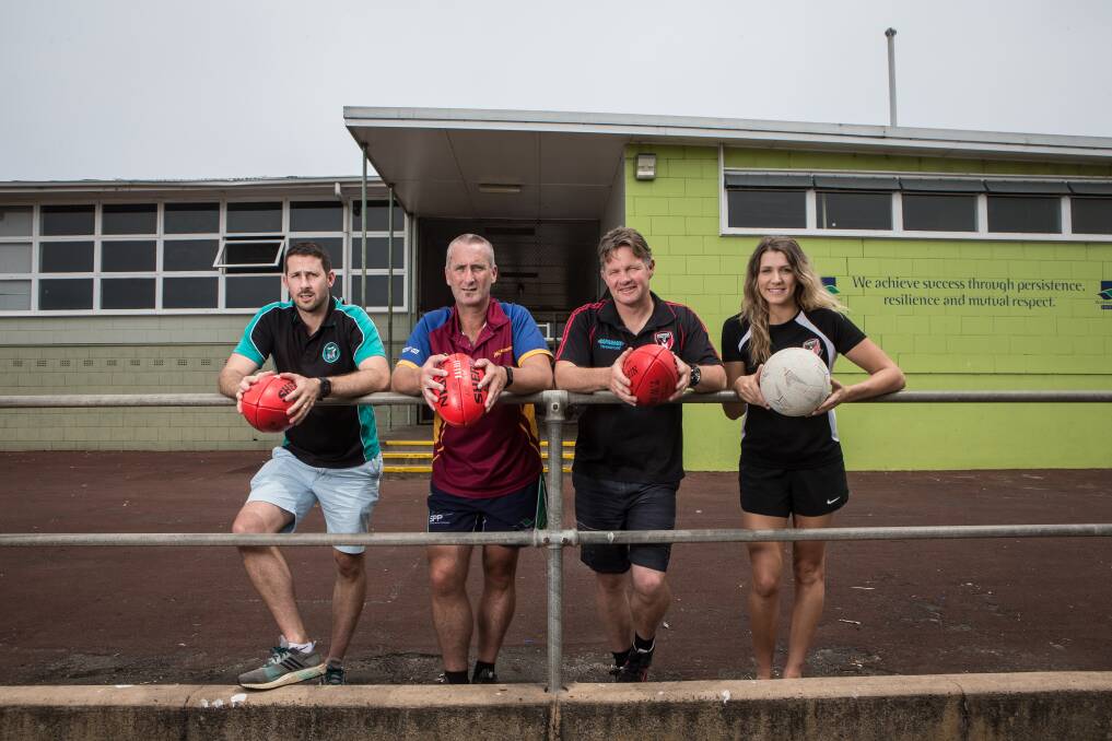 TEAM APPROACH: Warrnambool College teachers Danny Finn, Adam Matheson, Adam Dowie and Kasey Owen use their experience as teachers to help them in their coaching roles. Picture: Christine Ansorge
