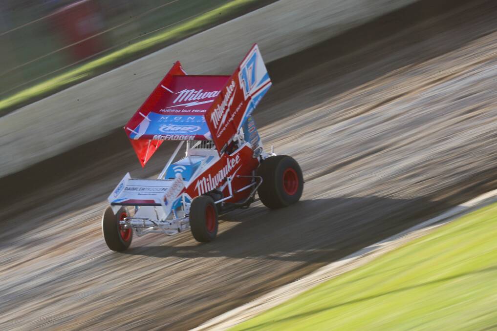 CATCH ME IF YOU CAN: James McFadden leads Speedweek entering the finale at Allansford's Premier Speedway on New Year's Eve. Picture: Morgan Hancock
