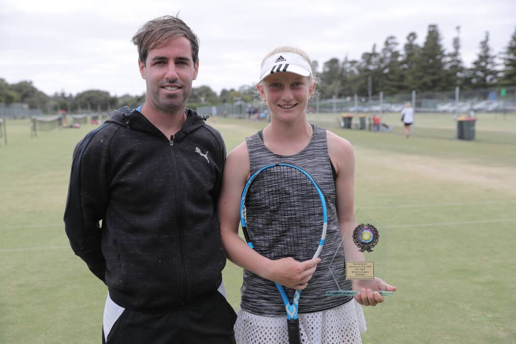 PROUD: Warrnambool-based tennis coach Matthew Moloney is pleased with Eloise Swarbick's development. The Hawkesdale teenager is now competing in International Tennis Federation junior tennis events. 