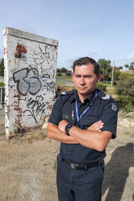 WHAT A MESS: Leading Senior Constable Lee Stewart has charged an individual with 46 offences relating to a graffiti spree. Picture: Rob Gunstone