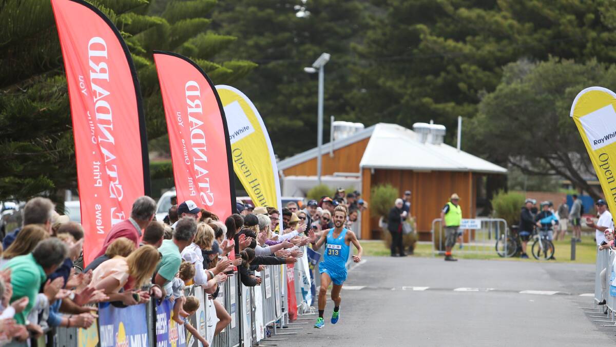 Riley Cocks finishes the 2018 10km run in first place. Organisers have decided to cancel the 2021 event. Picture: Morgan Hancock