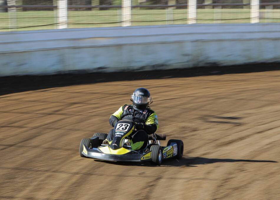 NEED FOR SPEED: Camperdown driver Marcus Hocking navigates his go-kart around the Laang Speedway track. Picture: Morgan Hancock