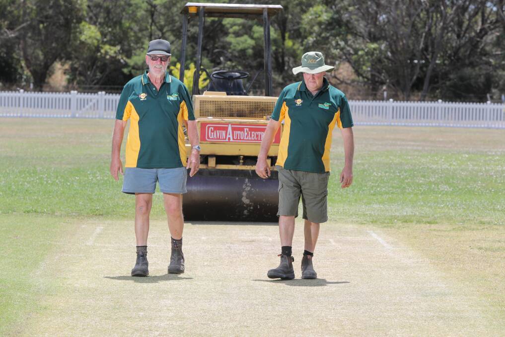 Wicket issues: Allansford has experienced further issues with its turf pitch due to Saturday's weather. Earlier this year curators Keith Ellerton and Rod Sheen had been working hard to bring the pitch to a high standard. Picture: Rob Gunstone