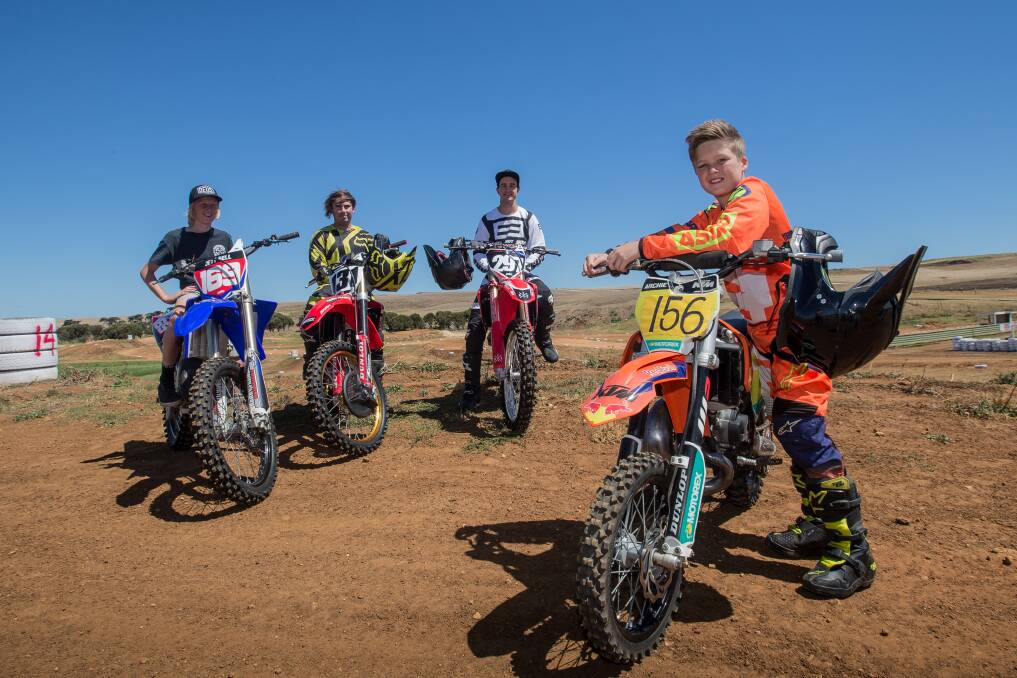 TRACK TEST: Jett Bell, 13, Steve Collins, 27, Bret Trigg, 25, and Archie Parsons, 11, are participating in a two-day open. Picture: Christine Ansorge