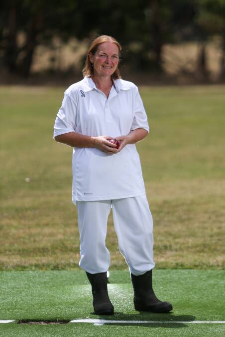 LENDING A HAND: Cobden's Sandra Howarth joined the Ecklin Cricket Club as a sub-fielder on Saturday, before heading off to milk the cows. Picture: Morgan Hancock