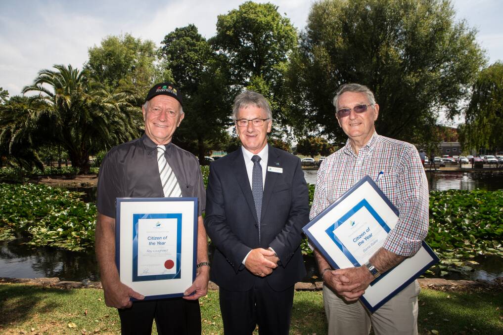 Ray Lougheed, mayor Robert Anderson and Barrie Baker at the Australia Day ceremony. Picture: Christine Ansorge