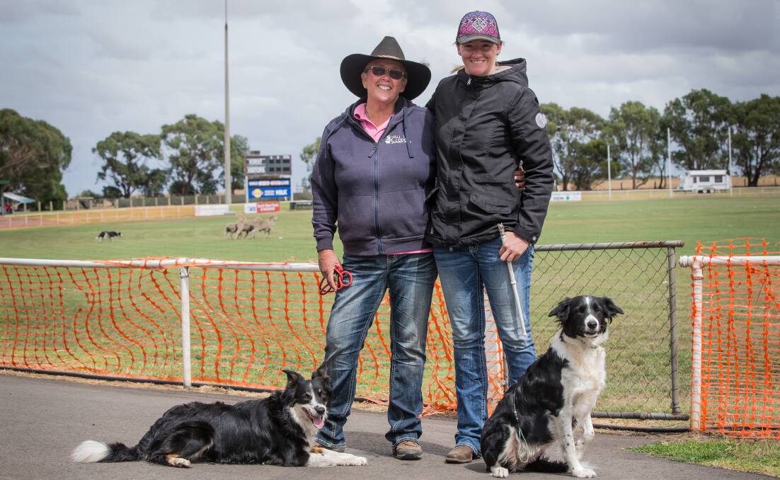 COMPETING: Josie and Jess Kimpton with their dogs Rock Barton Fern and Quick Step Tig at the Koroit Sheepdog Trials. Picture: Christine Ansorge