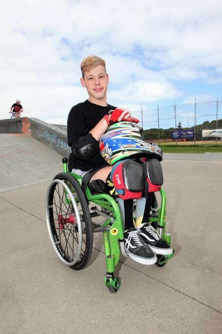 Flipping amazing: Warrnambool teenager Harvey Thulborn-McCorkell, 17, is looking forward to watching his Nitro Circus idol Aaron 'Wheelz' Fotheringham when he performs in the city in April. Picture: Anthony Brady