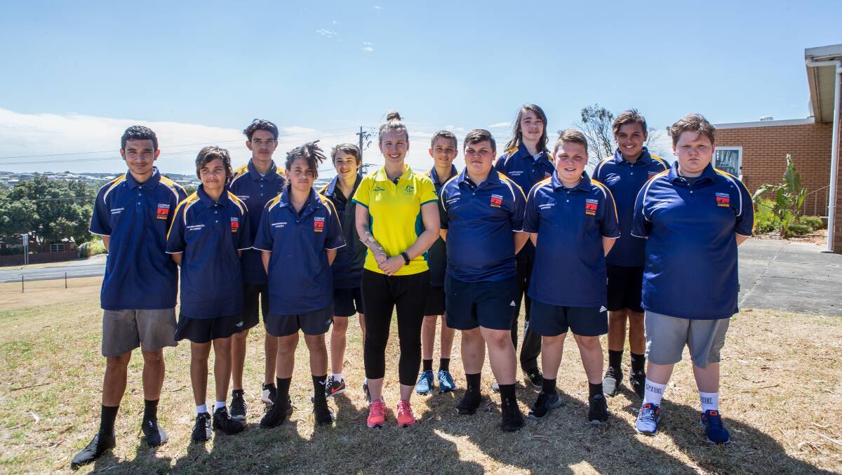 QUEEN OF THE KIDS: Commonwealth Games representative Melissa Tapper spent time at the Clontarf Academy at Warrnambool College on Friday.  Picture: Christine Ansorge