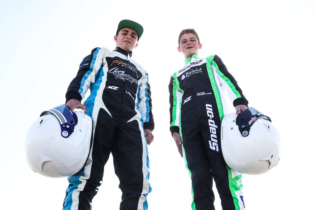 RACE IS ON: Warrnambool Kart Club's Lachlan Swayn, 15, and Jaxon Johnstone, 13, will compete in a Victorian Country Series round at their home club this weekend. Picture: Morgan Hancock