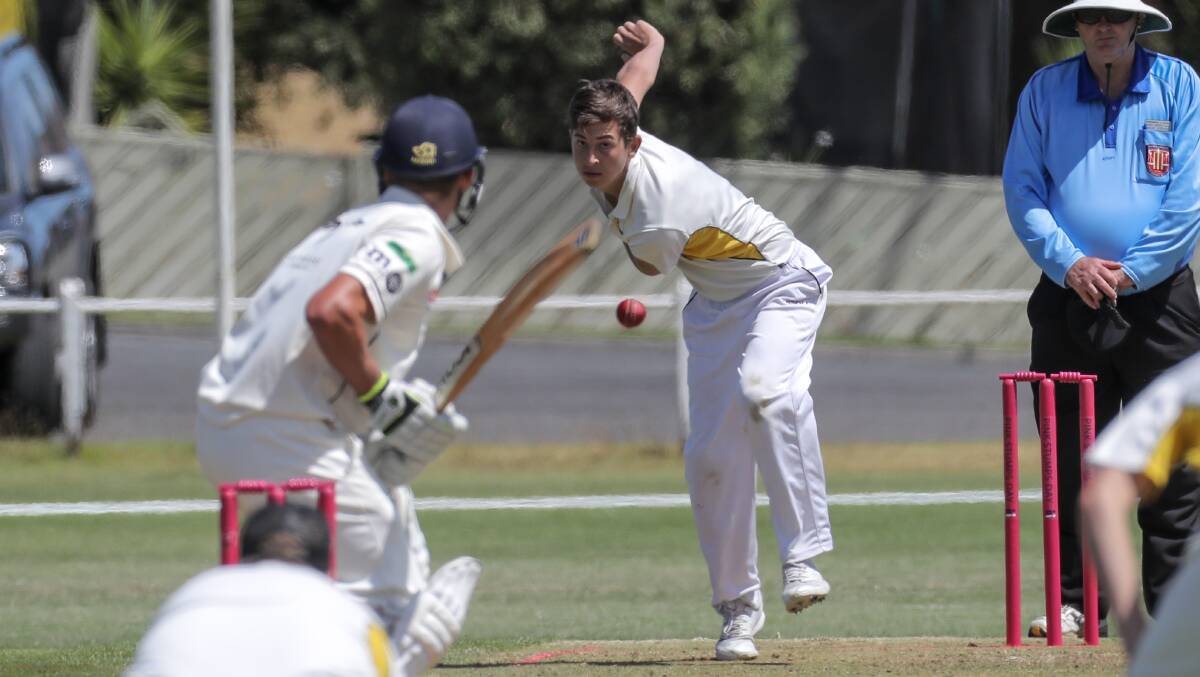 LEARNING: Merrivale bowler Jack Holley picked the brains of English import Sam Clarkson.