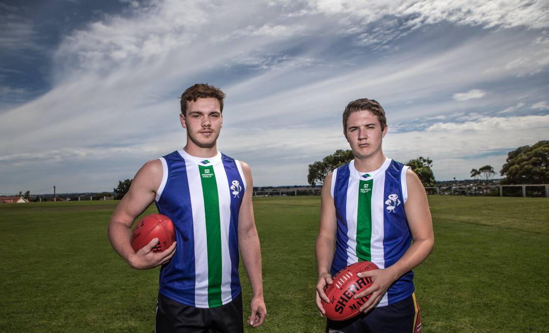 READY: Warrnambool College's Isaac Thomas and Josh Folkes are a part of the school football tri series. Picture: Christine Ansorge