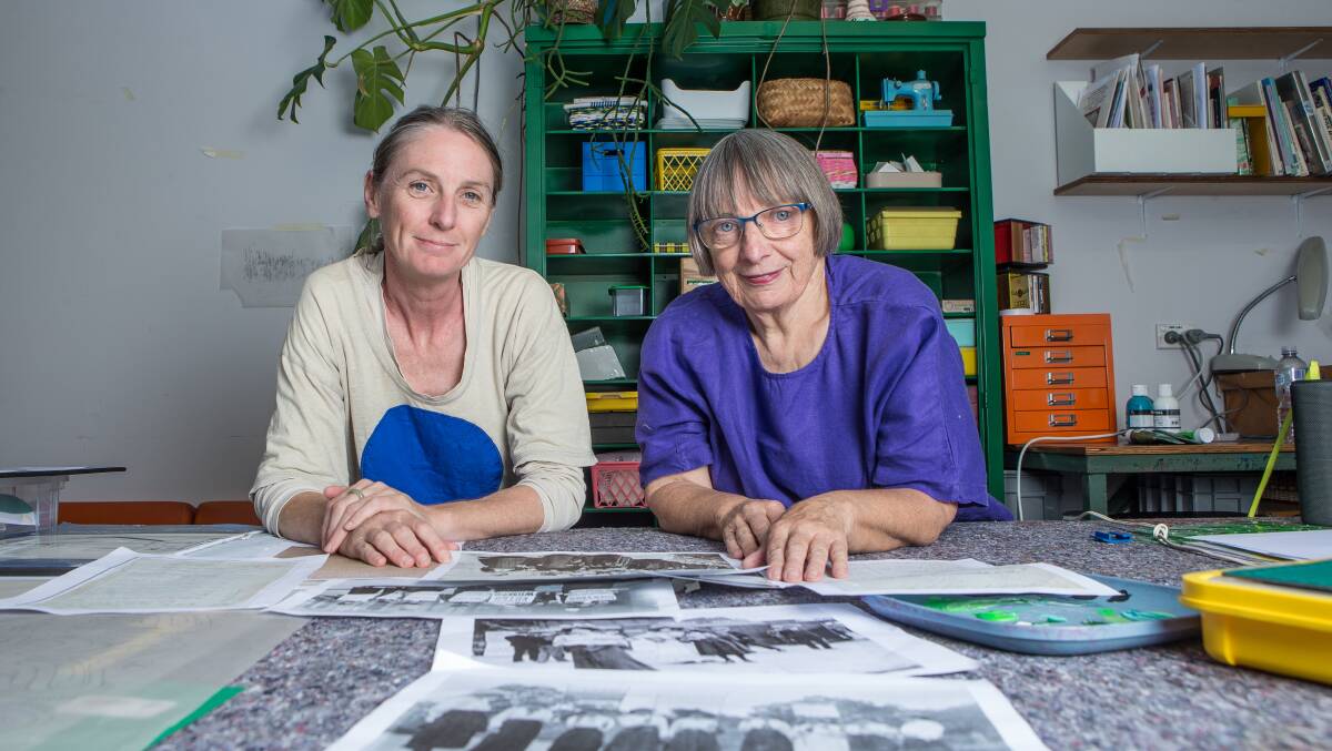 Art and History: Warrnambool artists Danielle O'Brien and Marie Cook are helping to create a mural outside the WAG about the suffrogette movement. Picture: Christine Ansorge