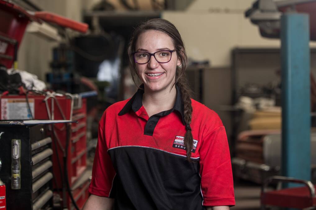 Tools of the trade: First year apprentice mechanic eighteen year-old Briannah Parker is the first female mechanic employed at a Raglan Parade auto repair business. Picture: Christine Ansorge