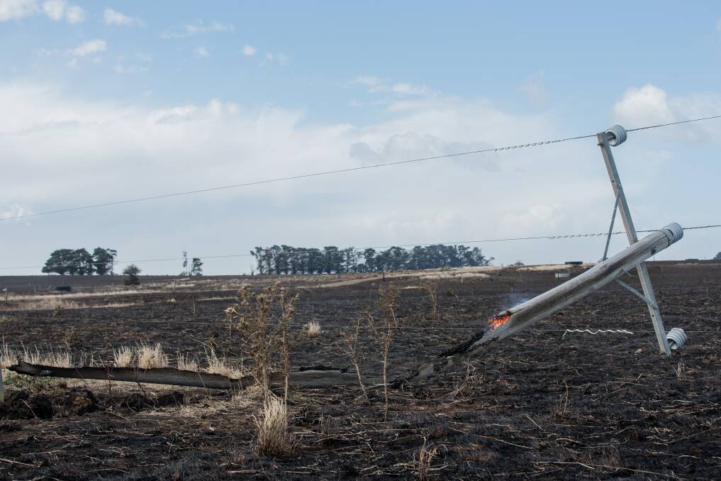 The snapped power pole that sparked the fire at The Sisters. Picture: Christine Ansorge