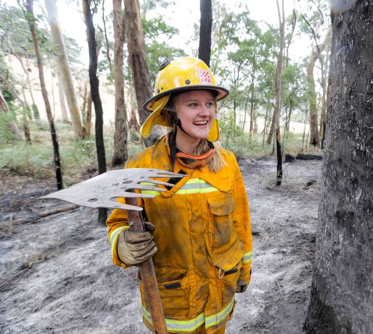 Great job: Claire Purchase came from Melbourne to volunteer her time with the CFA to help black out the Cobden fires. She is a member of the Blackwood CFA. 