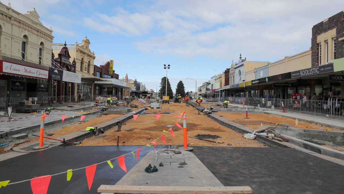 Progressing well: Work on Stage Two of Warrnambool's City Centre Renewal project is on schedule with new footpaths and road base laid.  Picture: Rob Gunstone
