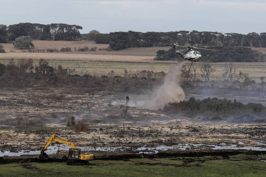 STILL ONGOING: Emergency services work to manage the Cobrico peat fire. Wet weather across the weekend did not help to extinguish it. Picture: Rob Gunstone          